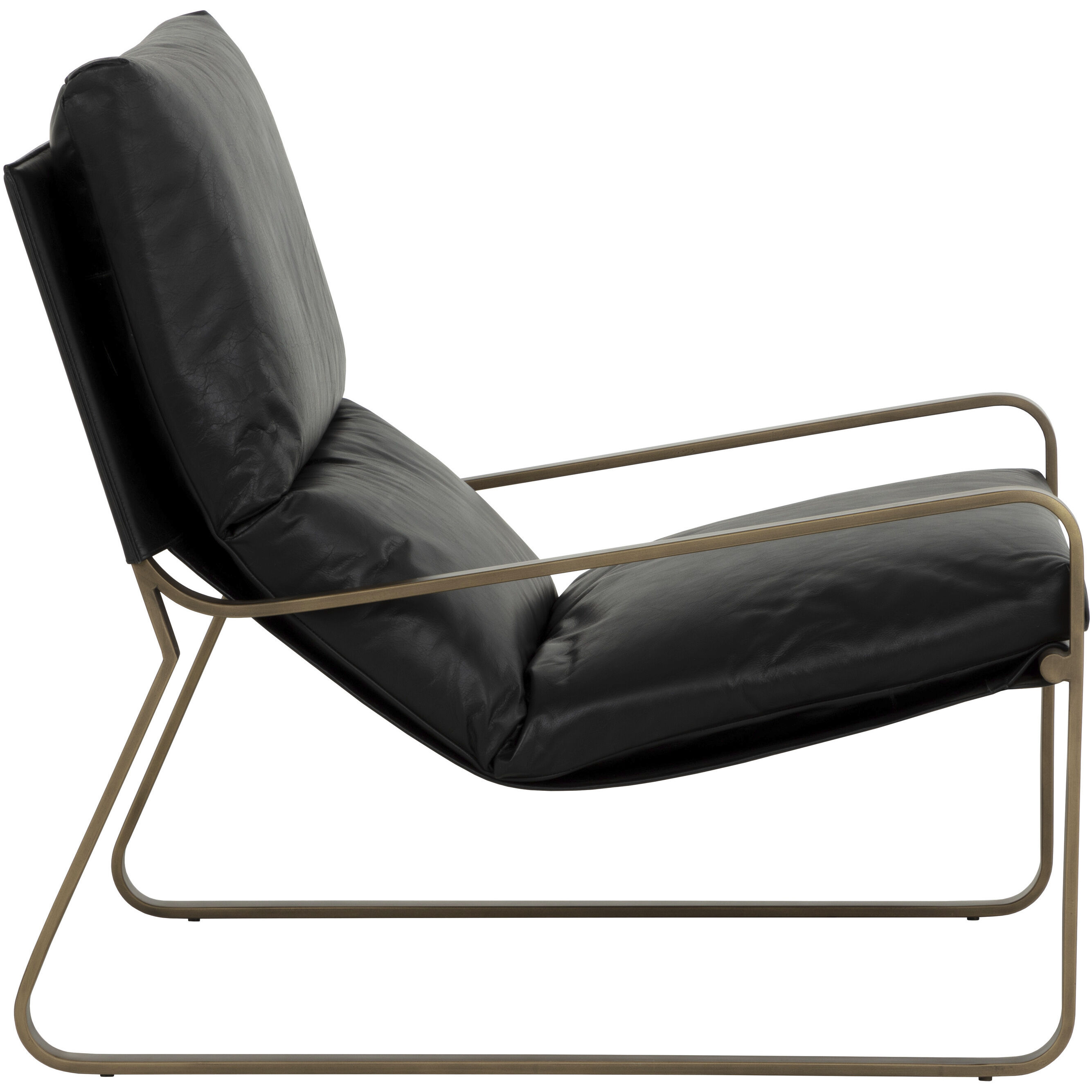 Zancor Antique Brass / Charcoal Black Leather Lounge Chair